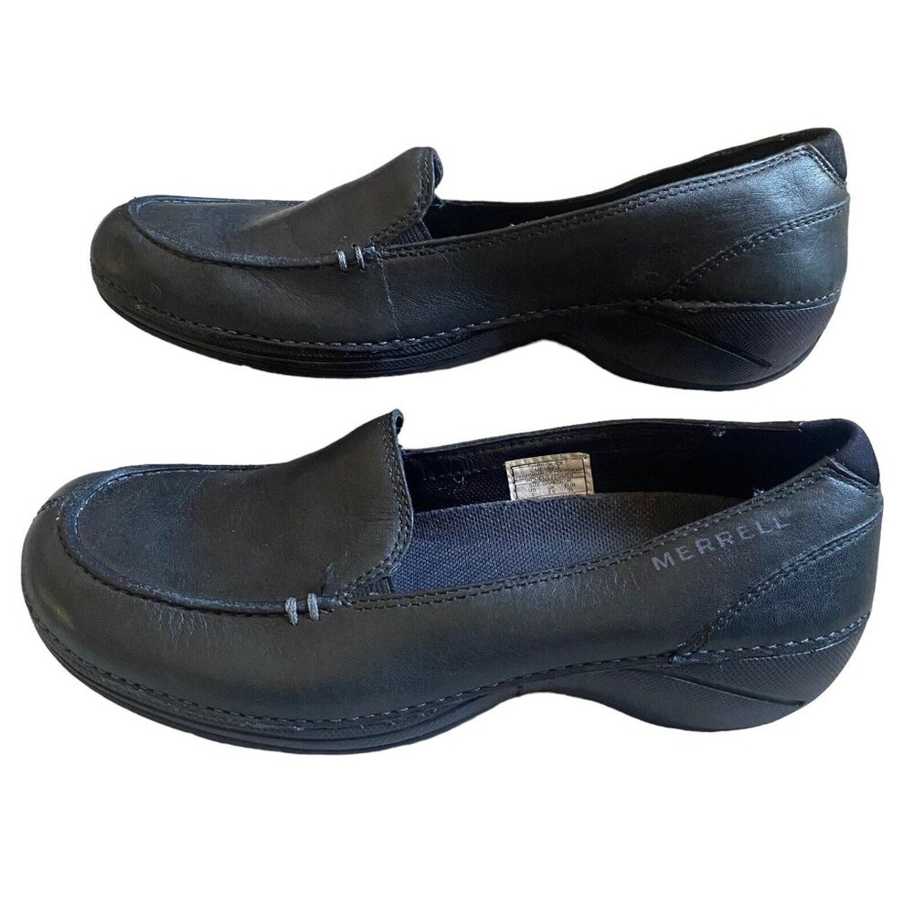 Women's Black Merrell Parma Air Cushion Ortholite Leather Slip On Shoes Size 5
